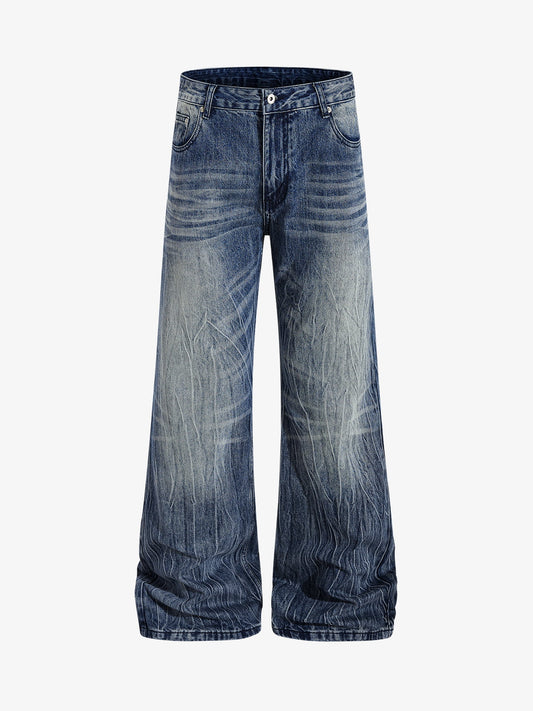 Denim Wide Leg Jeans with Faded Wash and Relaxed Fit 