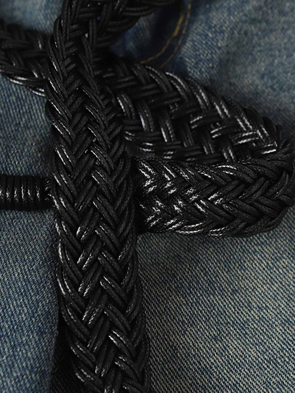 Braided Drawstring Waist Patchwork Cargo Jeans