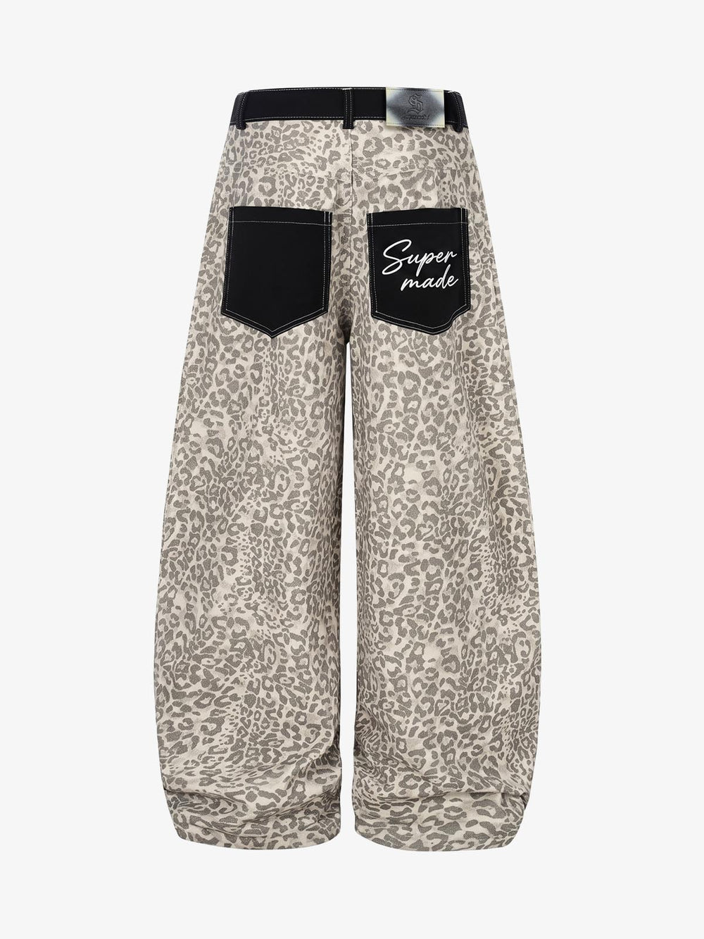 Leopard Print Curved Stripe Baggy Jeans