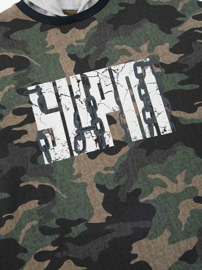 Supermade Camouflage Patchwork Faux Two-Piece Hooded Top 