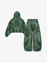 Washed Panel Detail Boxy Hoodie & Wide-Leg Sweatpants Set