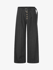 Belted Button-Fly Striped Wide-Leg Pants