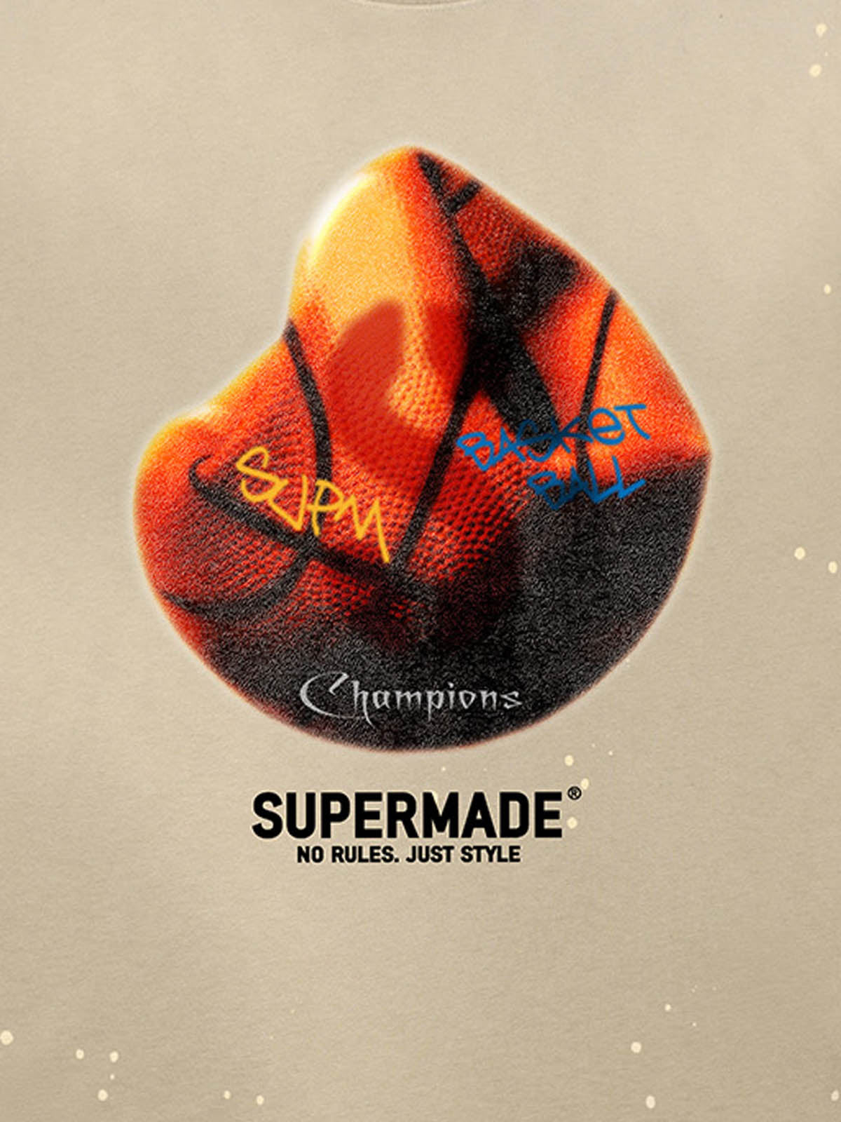 thesupermade-Cotton Basketball Print T-Shirt with Graffiti Design and Splatter Effect for Streetwear Fashion 