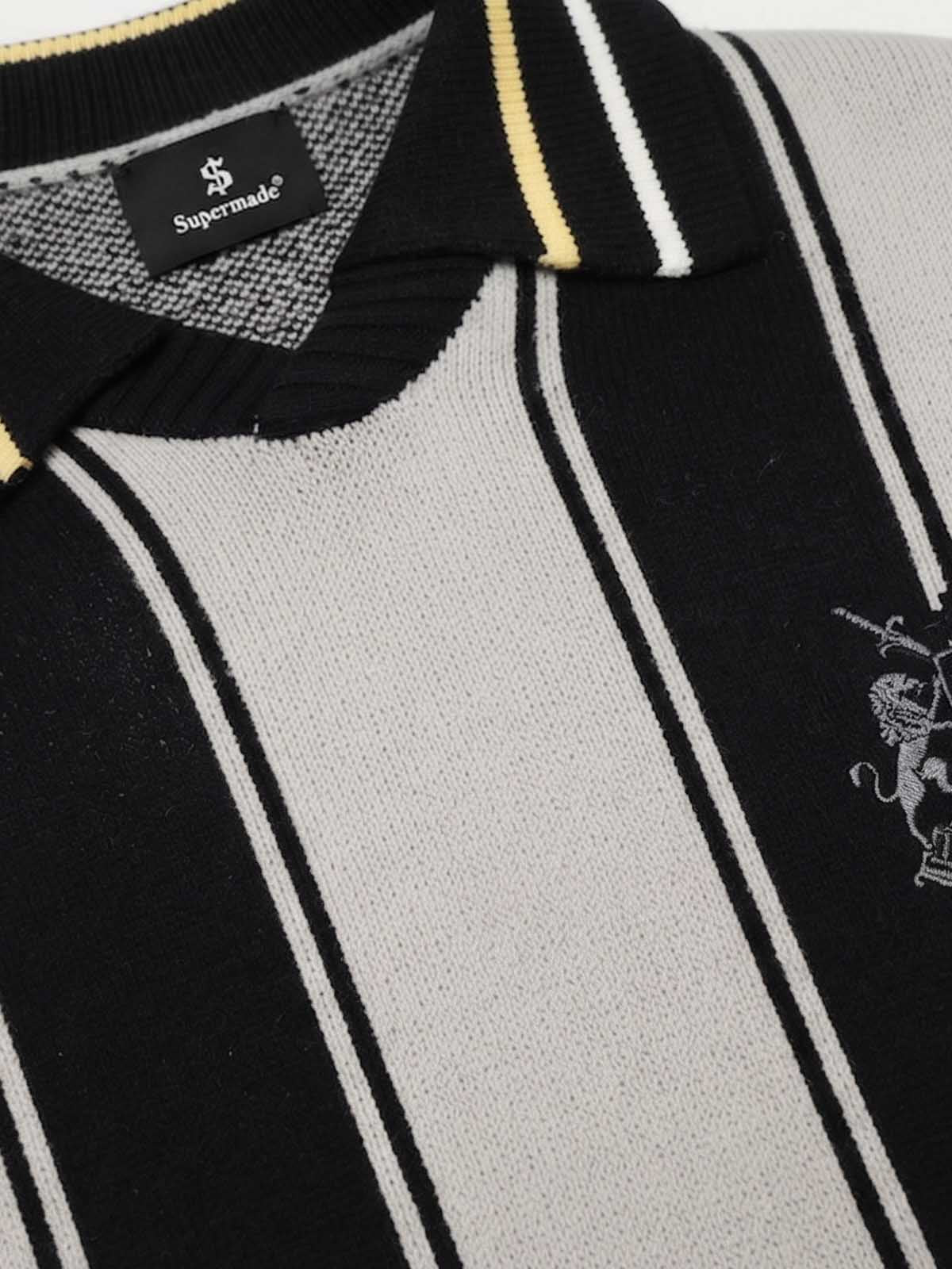 Crest Embroidered Striped Polo Sweater