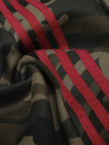 Camouflage Wide-Leg Pants with Red Stripes and Embroidery for Casual Wear 