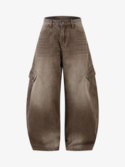 Vintage Washed Workwear Barrel Jeans - 2593 