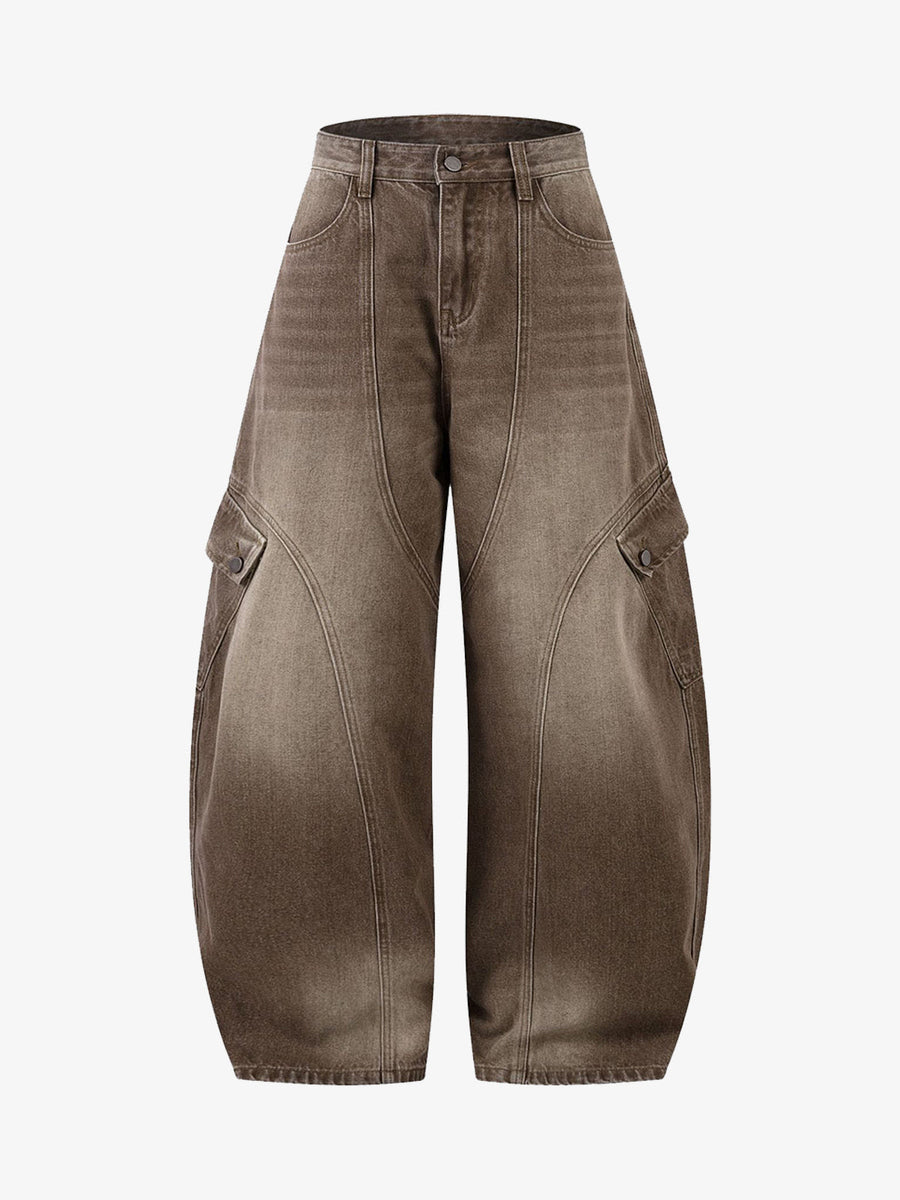 Vintage Washed Workwear Barrel Jeans - 2593 