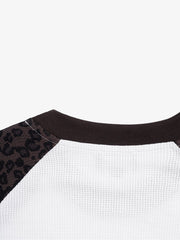 Leopard Letter Graphic Raglan Waffle Long Sleeve Tee
