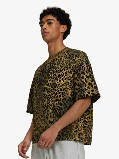 210G Cotton Leopard Print Oversized T-Shirt for Men Fashion Streetwear 