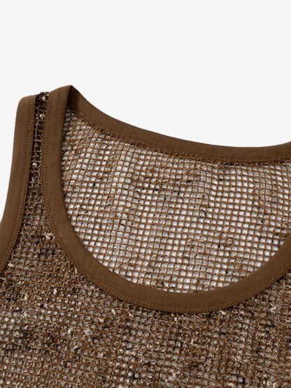 Open-Knit Mesh Layering Tank 