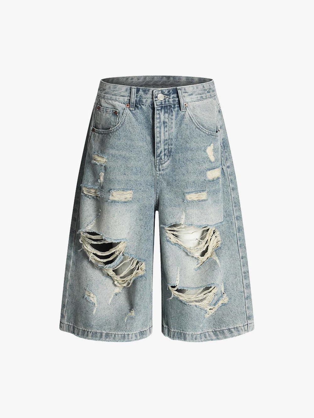 Distressed Washed Ripped Denim Jort 