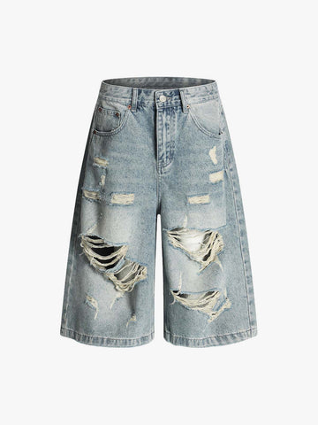 Distressed Washed Ripped Denim Jort 