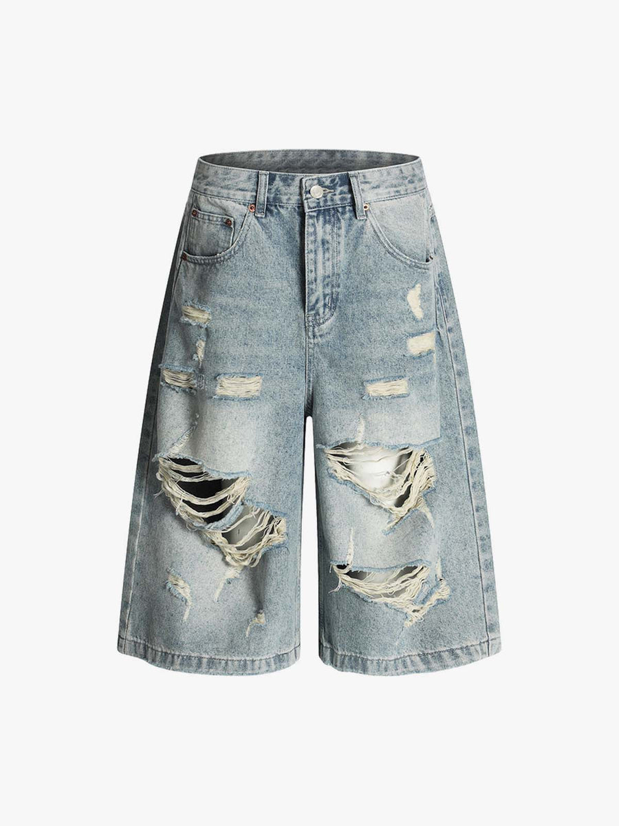 Distressed Washed Ripped Denim Jort 