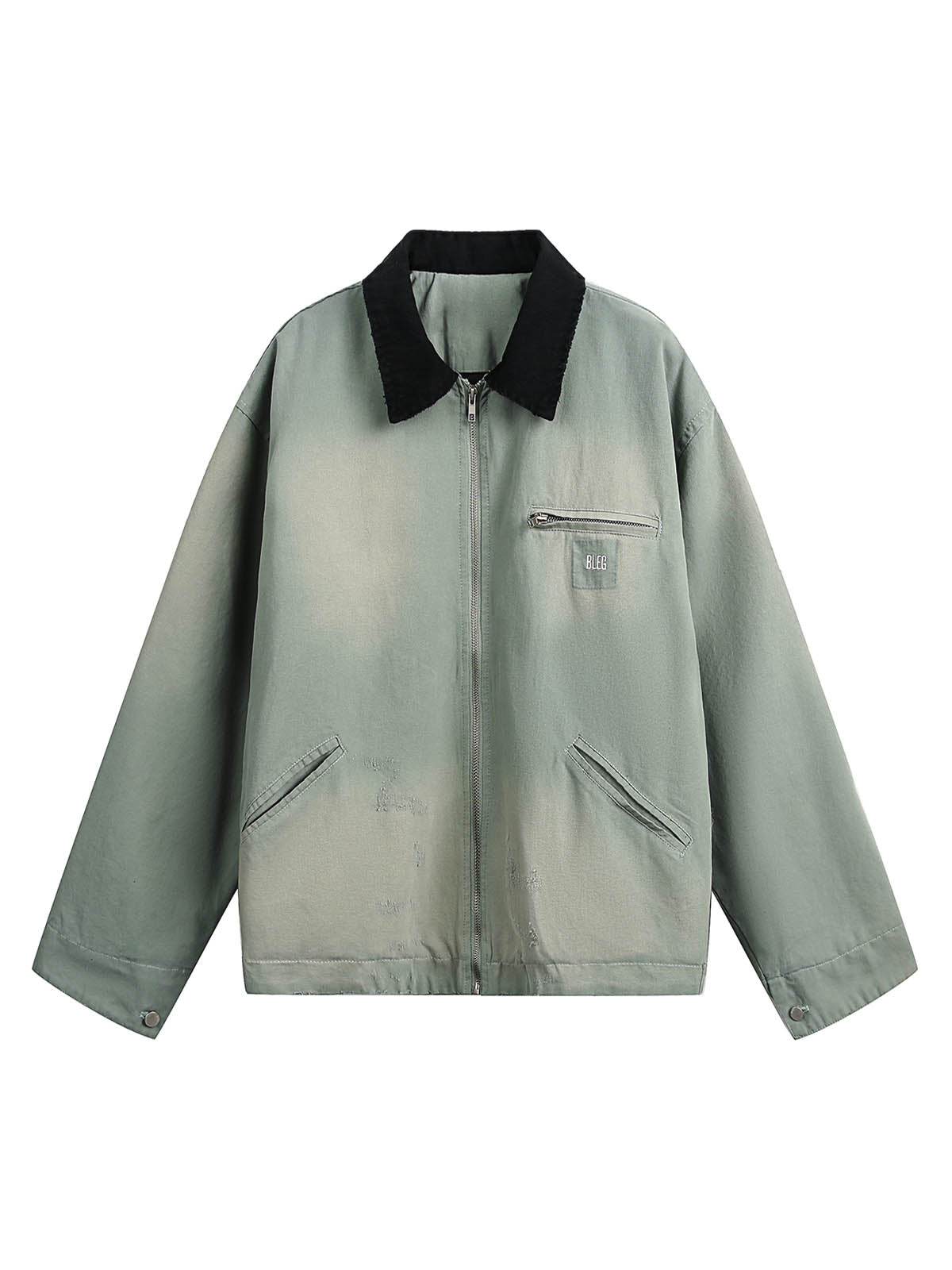 Washed Ripped Gradient Zip Up Work Jacket 