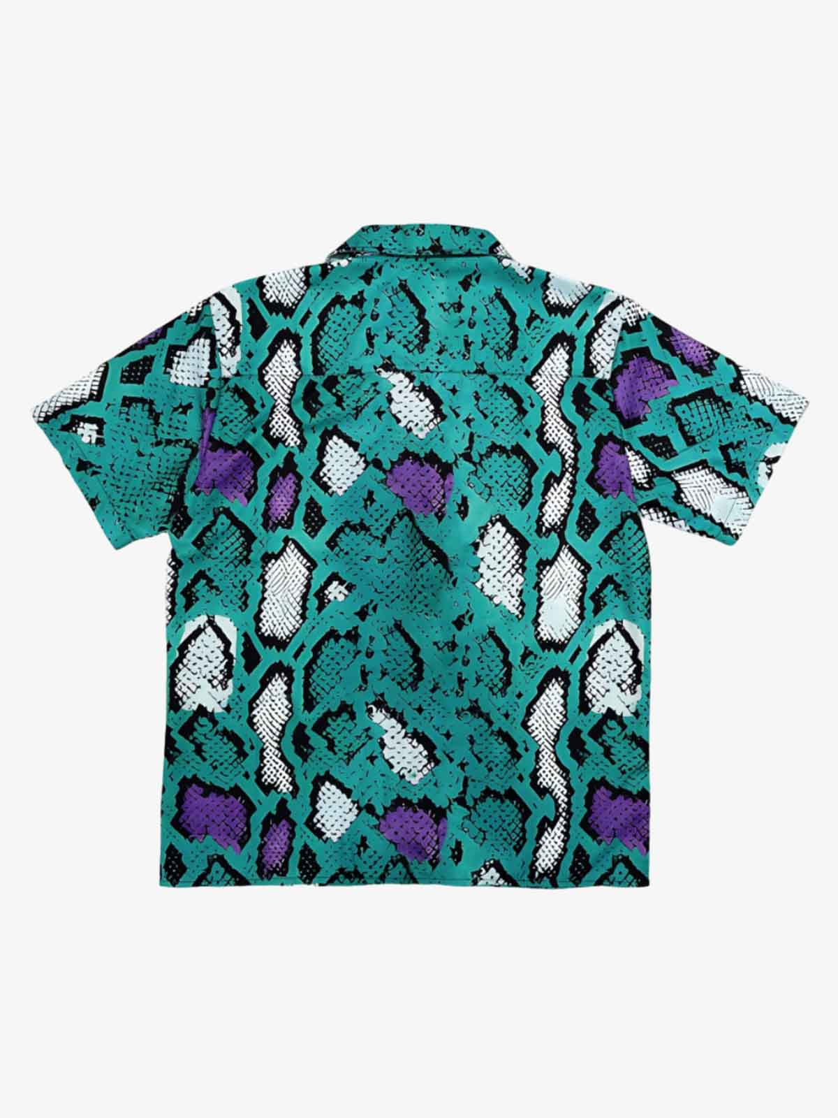 Green Purple Snakeskin Camp Collar Boxy Shirt 