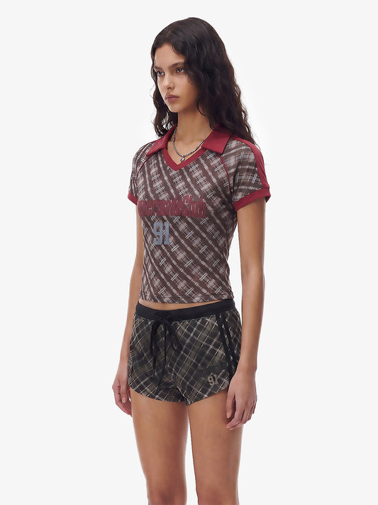 T-shirt slim fit à revers à carreaux style années 2000