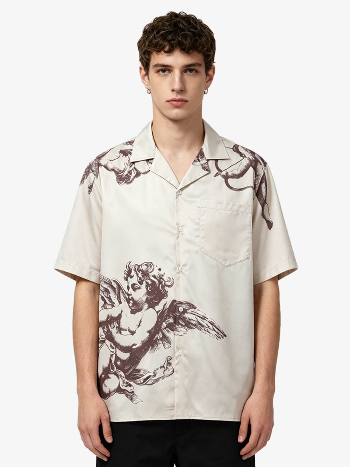 Cupid Angel Sketch Camp Collar Boxy Shirt 