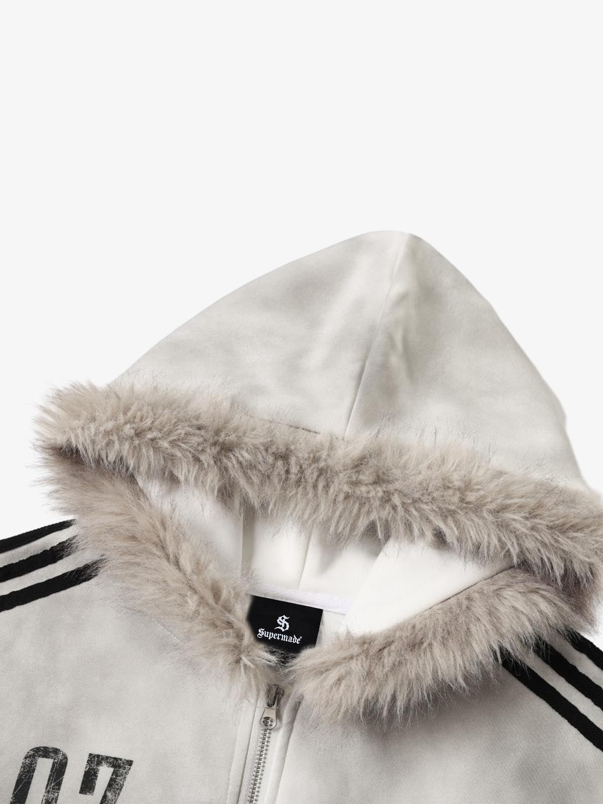 Distressed Studded Fur-Collar Jacket