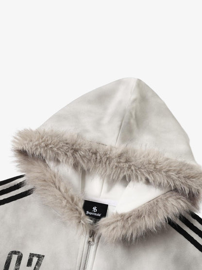 Distressed Studded Fur-Collar Jacket