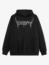 THE SUPERMADE Futuristic spiked pattern gothic style logo font design  Graphic Print Hoodie with Front Pocket 