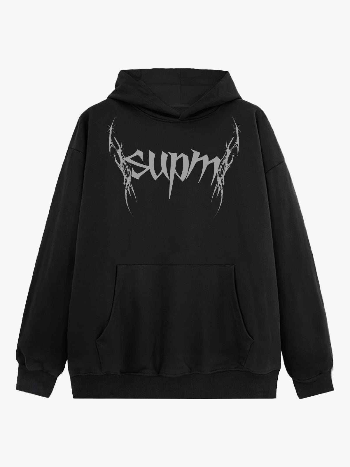 THE SUPERMADE Futuristic spiked pattern gothic style logo font design  Graphic Print Hoodie with Front Pocket 