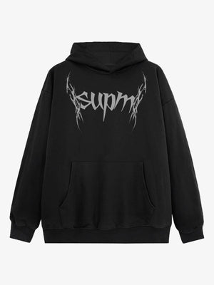THE SUPERMADE Futuristic spiked pattern gothic style logo font design  Graphic Print Hoodie with Front Pocket 