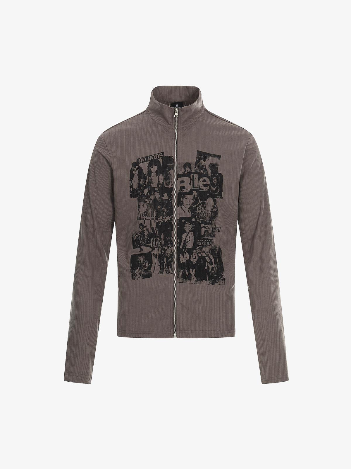 Retro Punk Print Knit Cardigan Long Sleeve Top