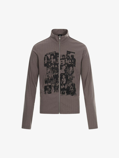 Retro Punk Print Knit Cardigan Long Sleeve Top