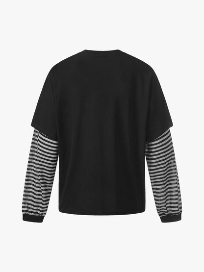 Cotton Blend Layered Sleeve Graphic T-Shirt with Star Print Design 