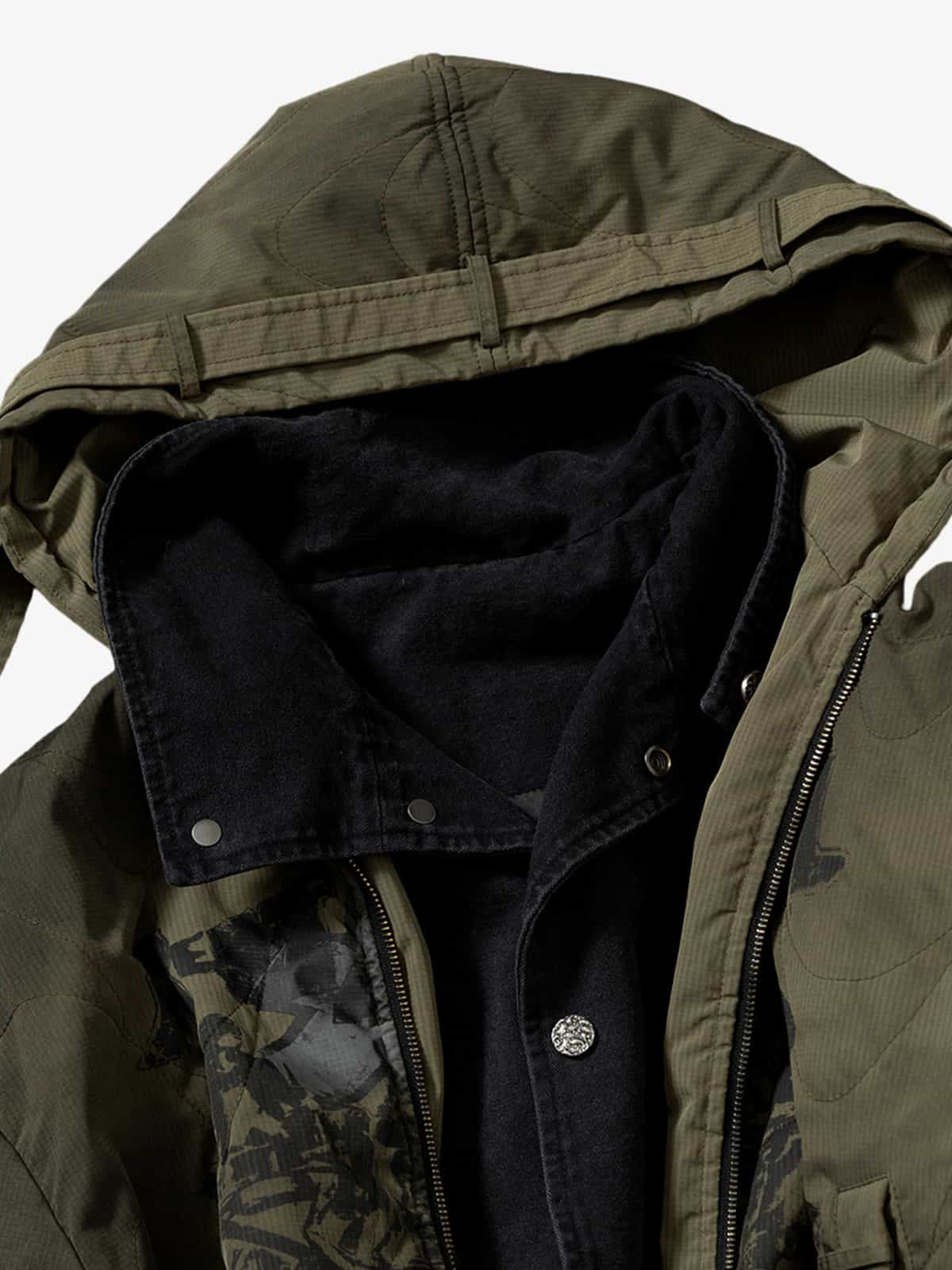 Camouflage Print Quilted Jacket with Detachable Hood for Men 