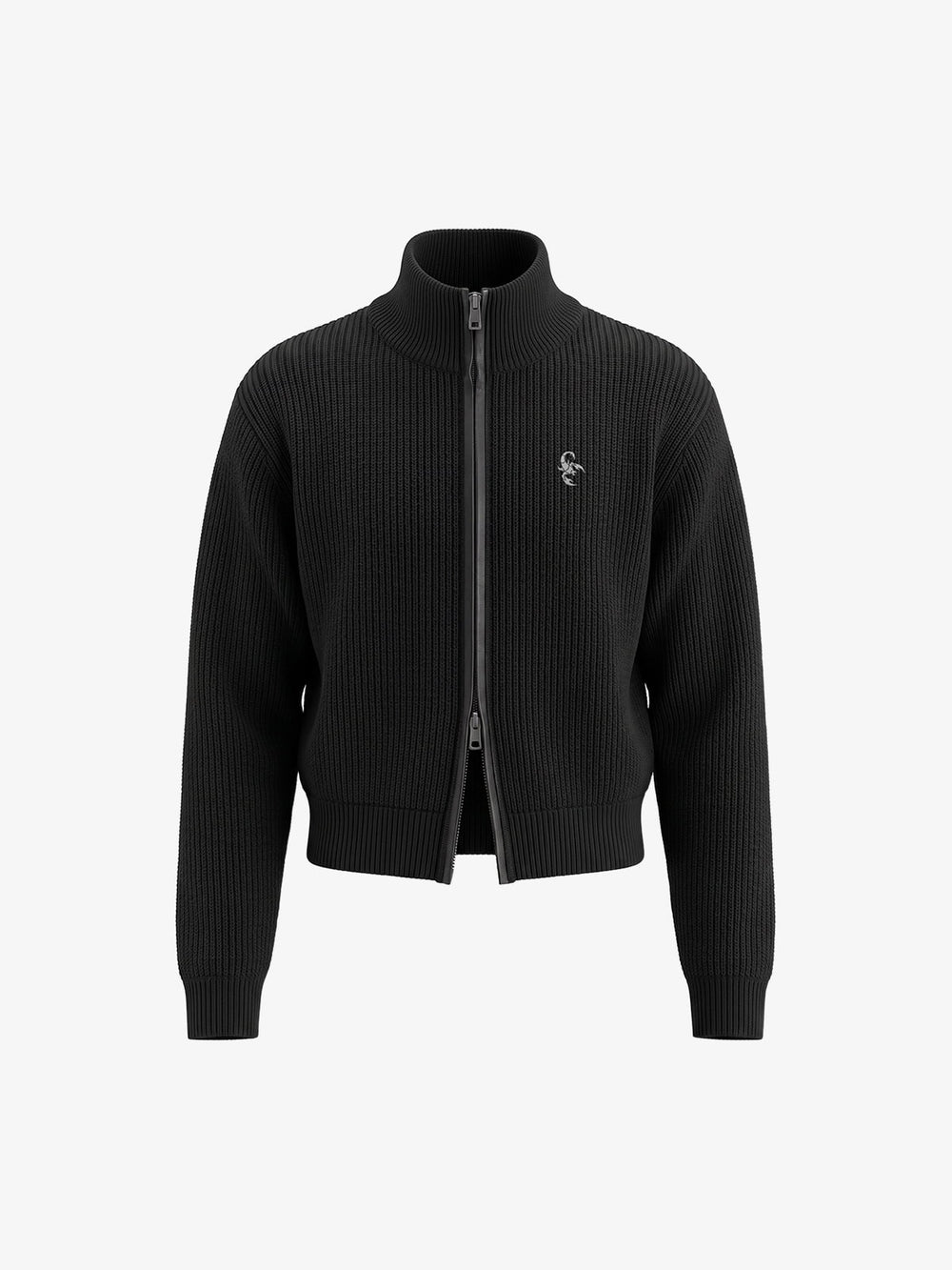 Leather Patch Embroidered Zip Cardigan