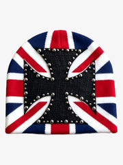 Color Block Studded Cross Gothic Dome Knit Hat