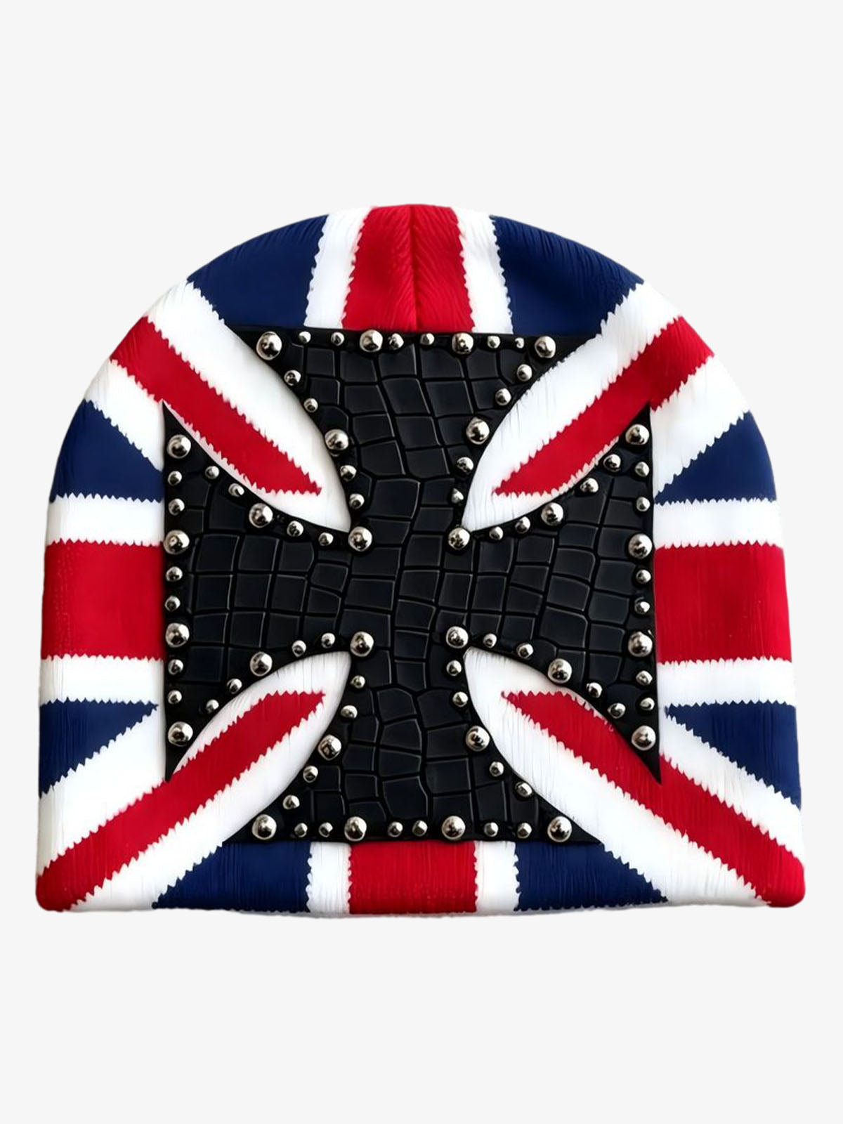 Color Block Studded Cross Gothic Dome Knit Hat