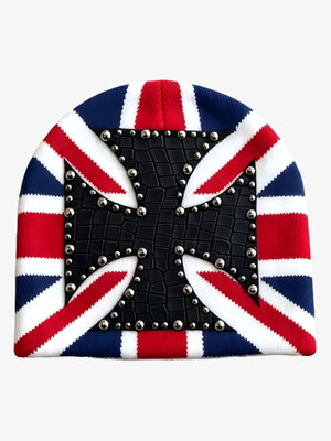 Color Block Studded Cross Gothic Dome Knit Hat