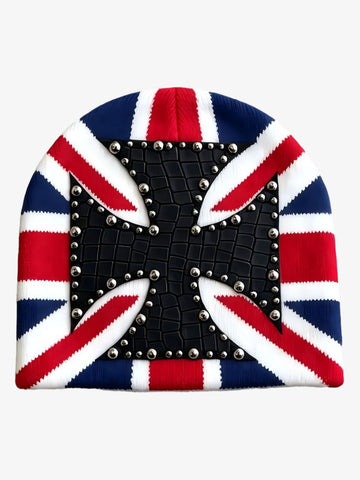 Color Block Studded Cross Gothic Dome Knit Hat