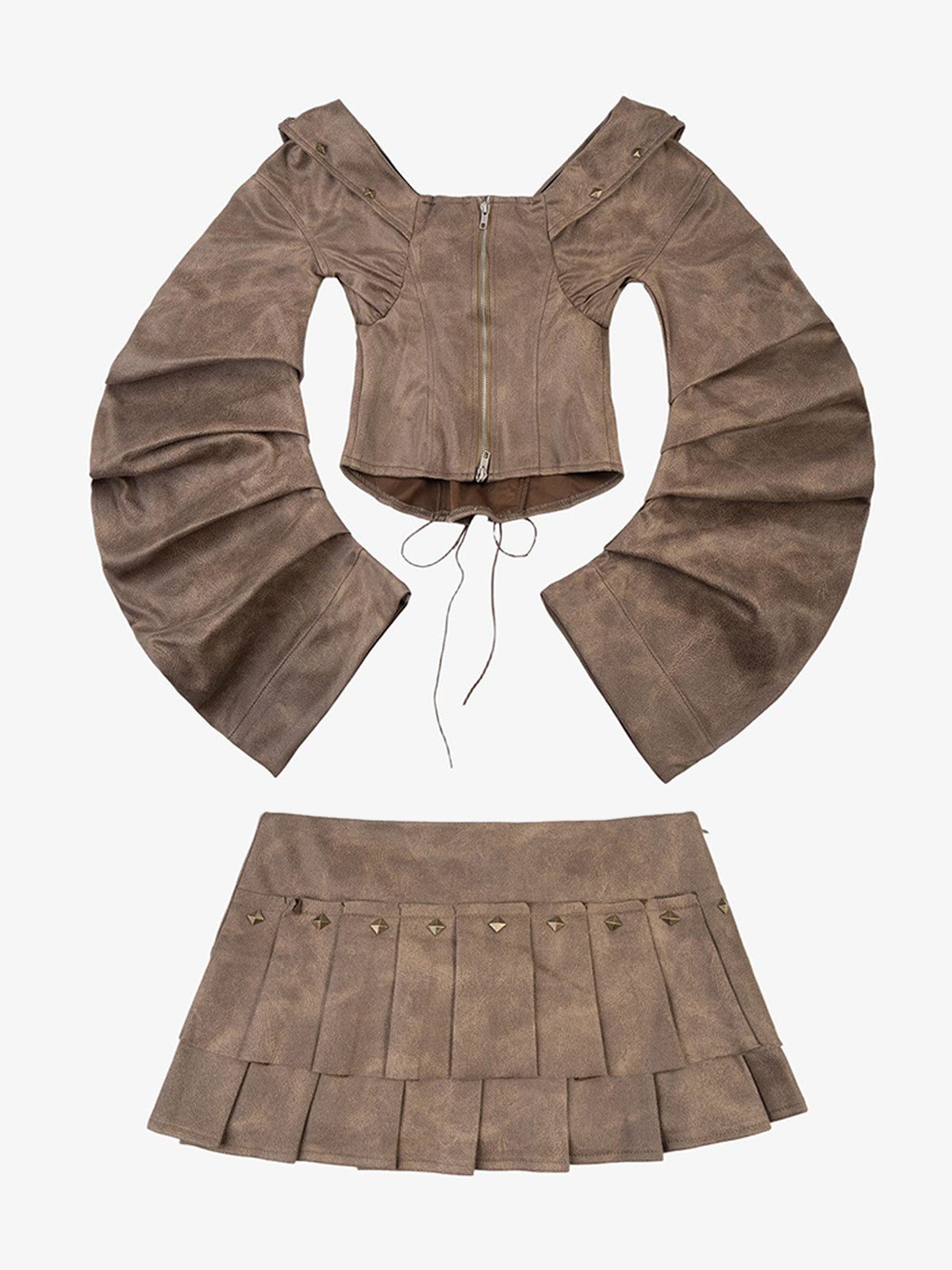 Faux Suede Studded Bell Sleeve Set