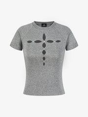 Cutout Rhinestone Short Sleeve Tee