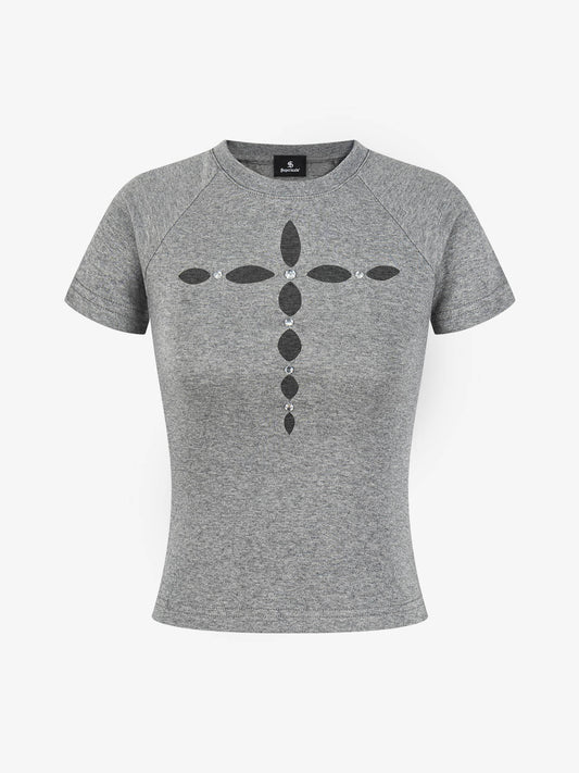Cutout Rhinestone Short Sleeve Tee