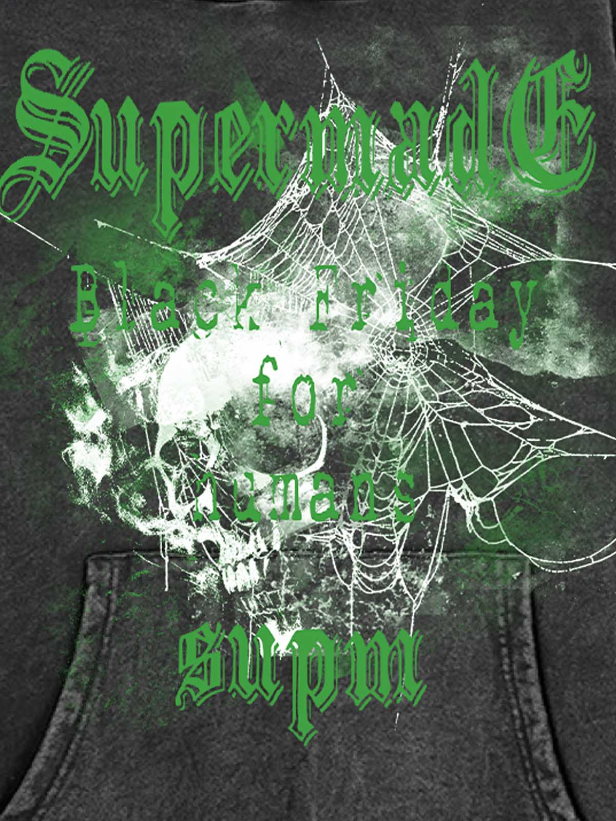 THE SUPERMADE Black Friday Human Supremacy Graphic Hoodie with Skull and Web Design 