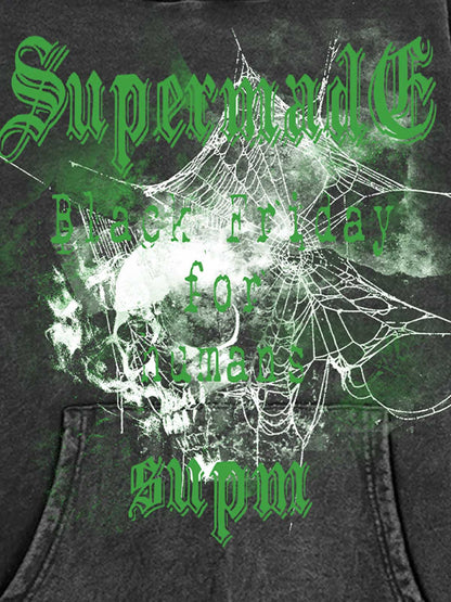 THE SUPERMADE Black Friday Human Supremacy Graphic Hoodie with Skull and Web Design 