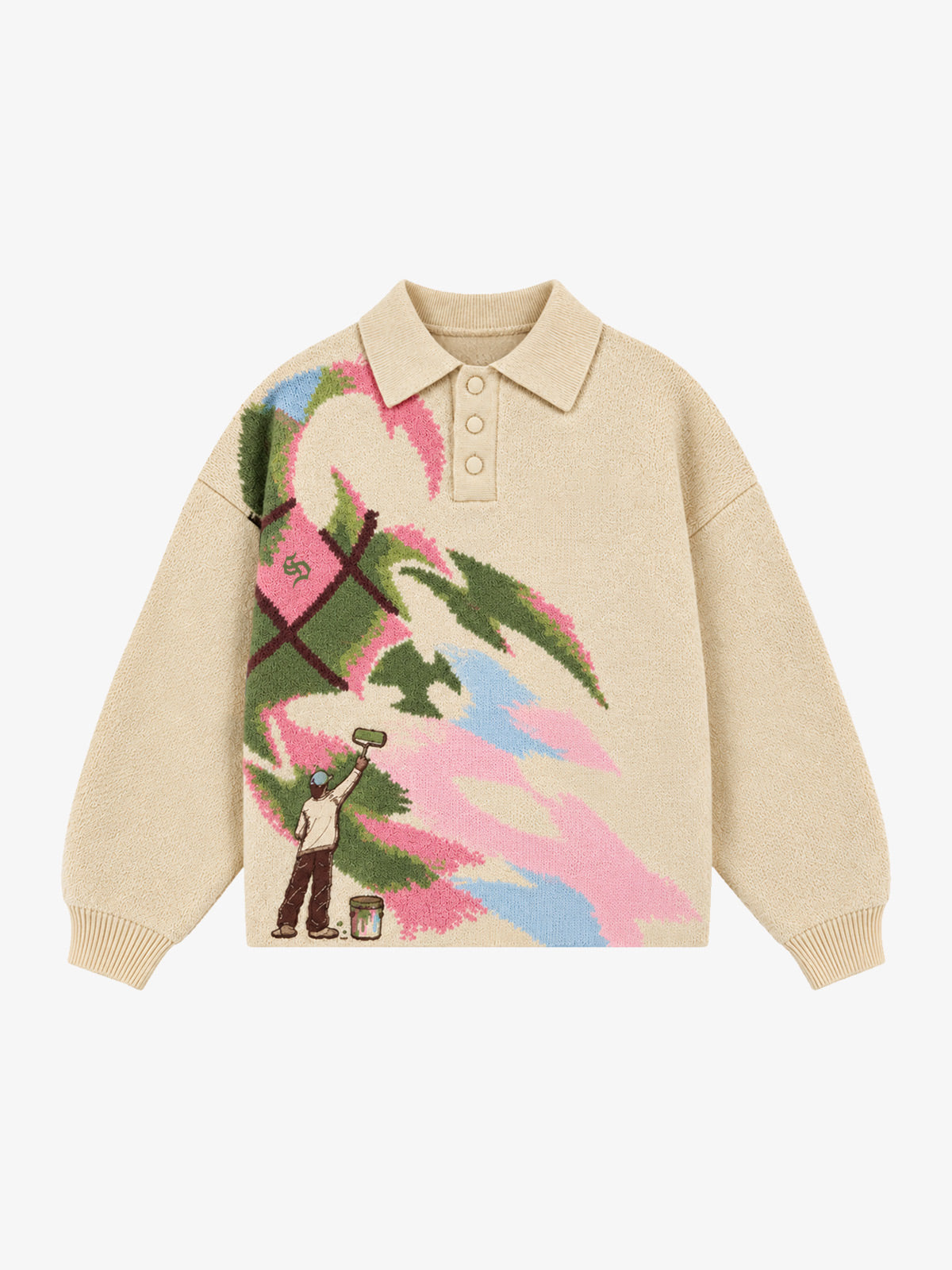 Art Story Graphic Jacquard Knit Polo Sweater