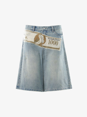Dollar Appliqué Denim Shorts