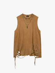 Street Ripped Vest with Detachable Necklace 