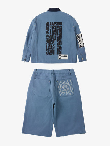 Supermade Multi-Element Appliqué Patchwork Denim Suit 