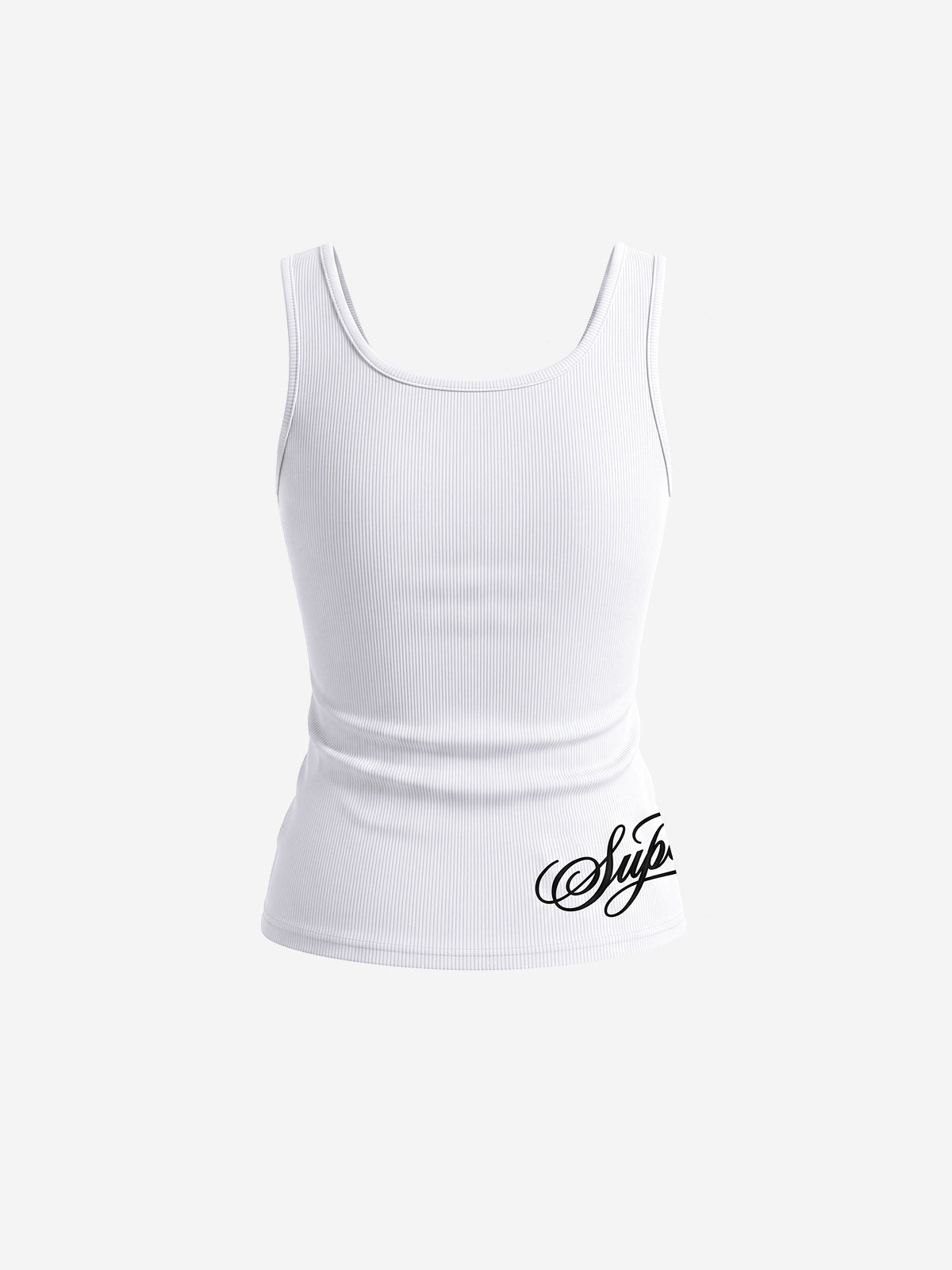 Letter Embroidered Rhinestone Eyelet Ribbed Tank Top