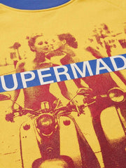 Motorcycle Graphic Color Block Cropped Sweatshirt