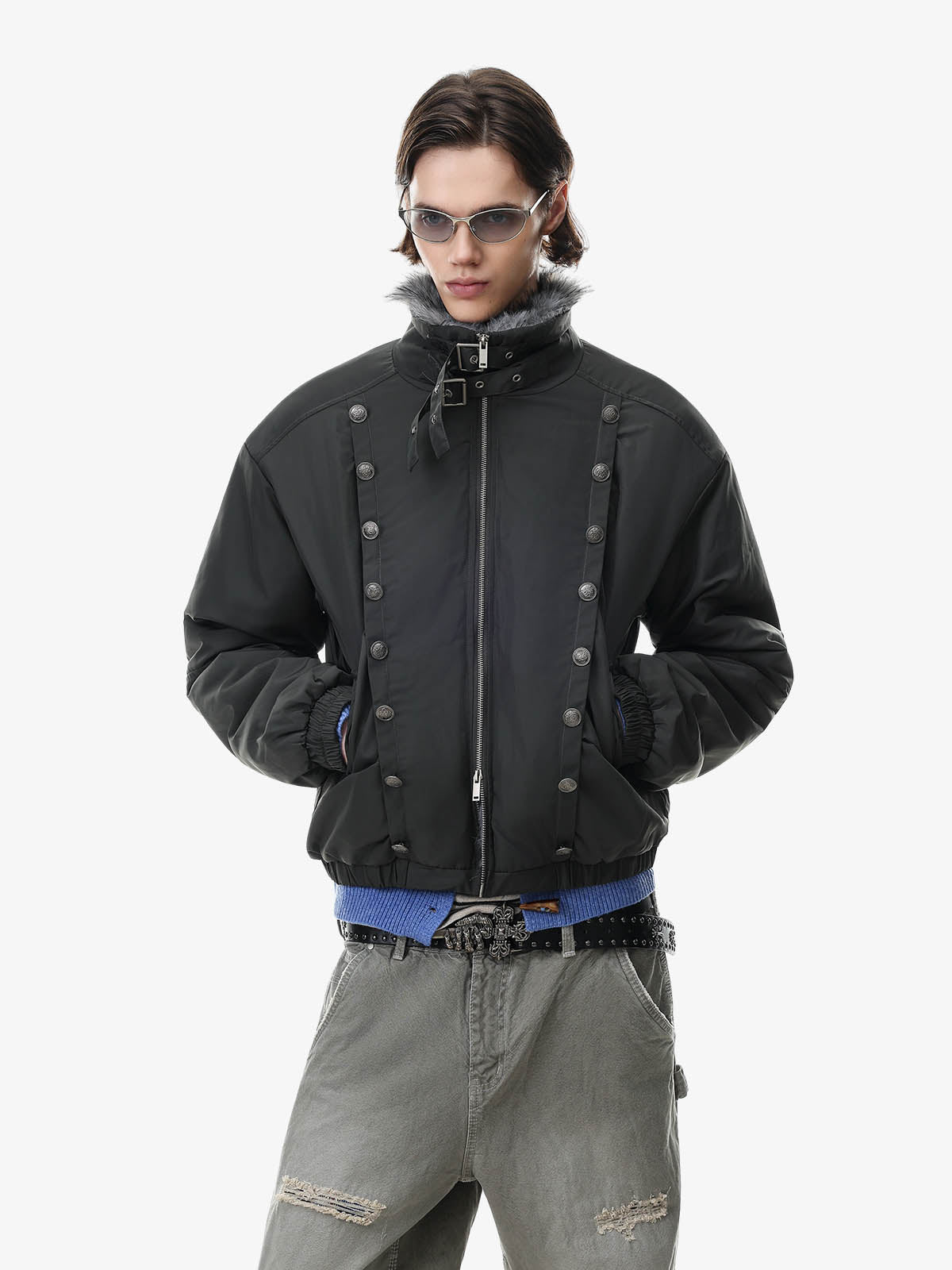 Napoleonic Double-Breasted Peaked-Lapel Padded Coat