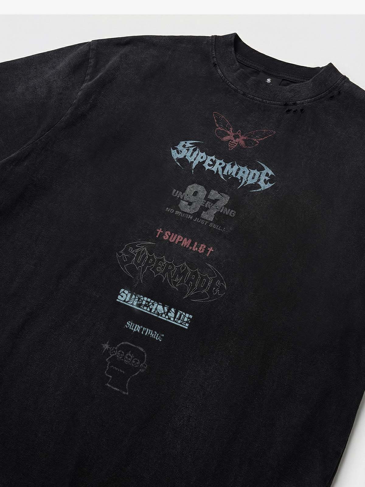 thesupermade-Unisex Loose Distressed Digital Wash Retro Street Print Short-Sleeve T-Shirt 