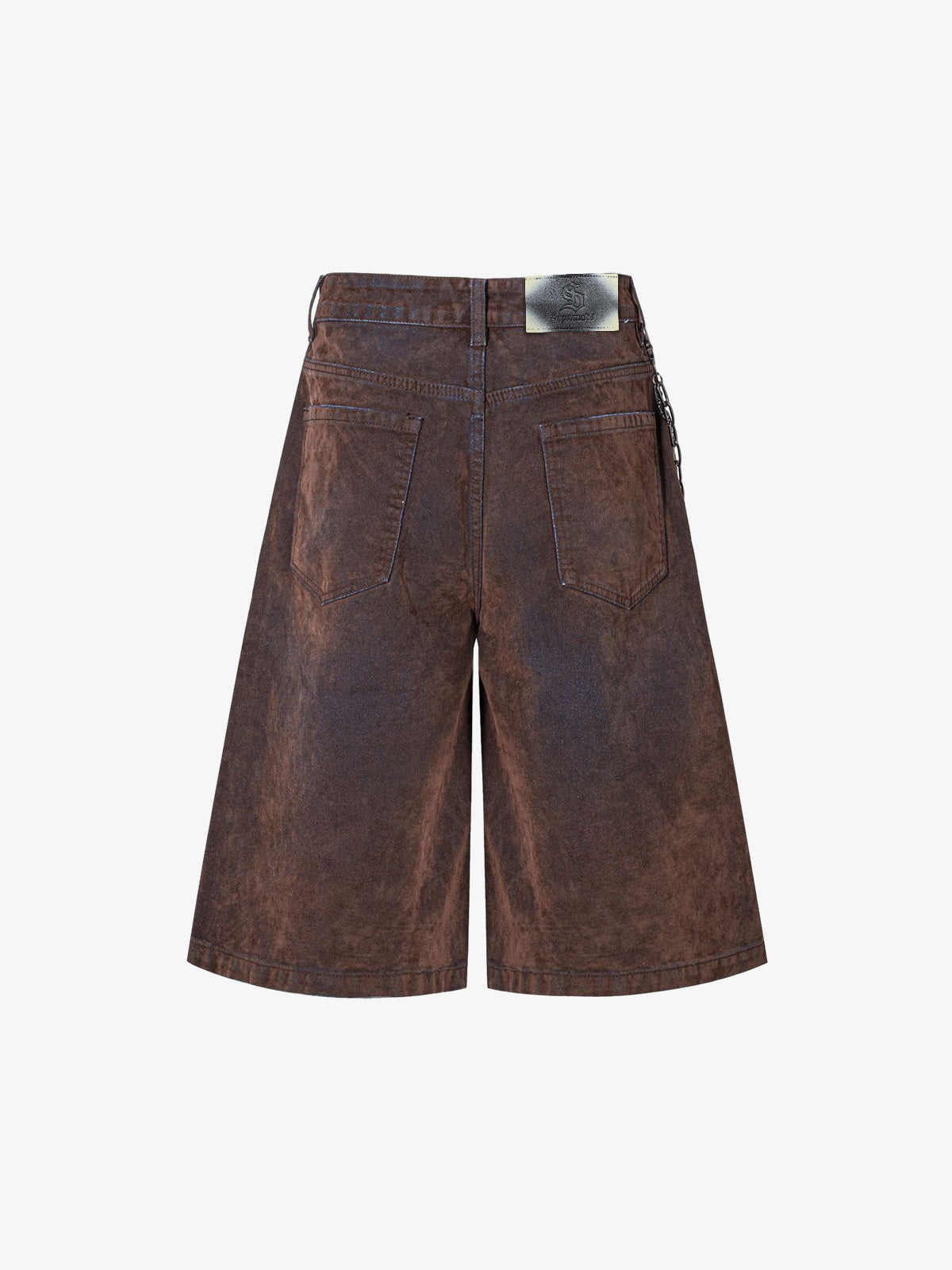 Retro-Denim-Shorts mit Streifenmuster und Kettenprint im Schlammwasch-Look