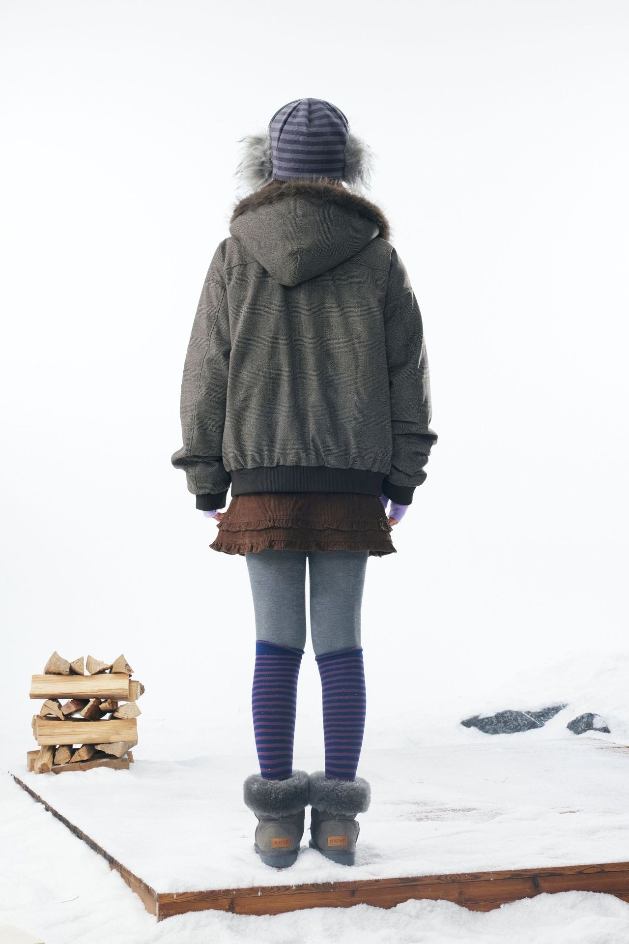 Winter Essential Bomber Jacket with Faux Fur Trimmed Hood 